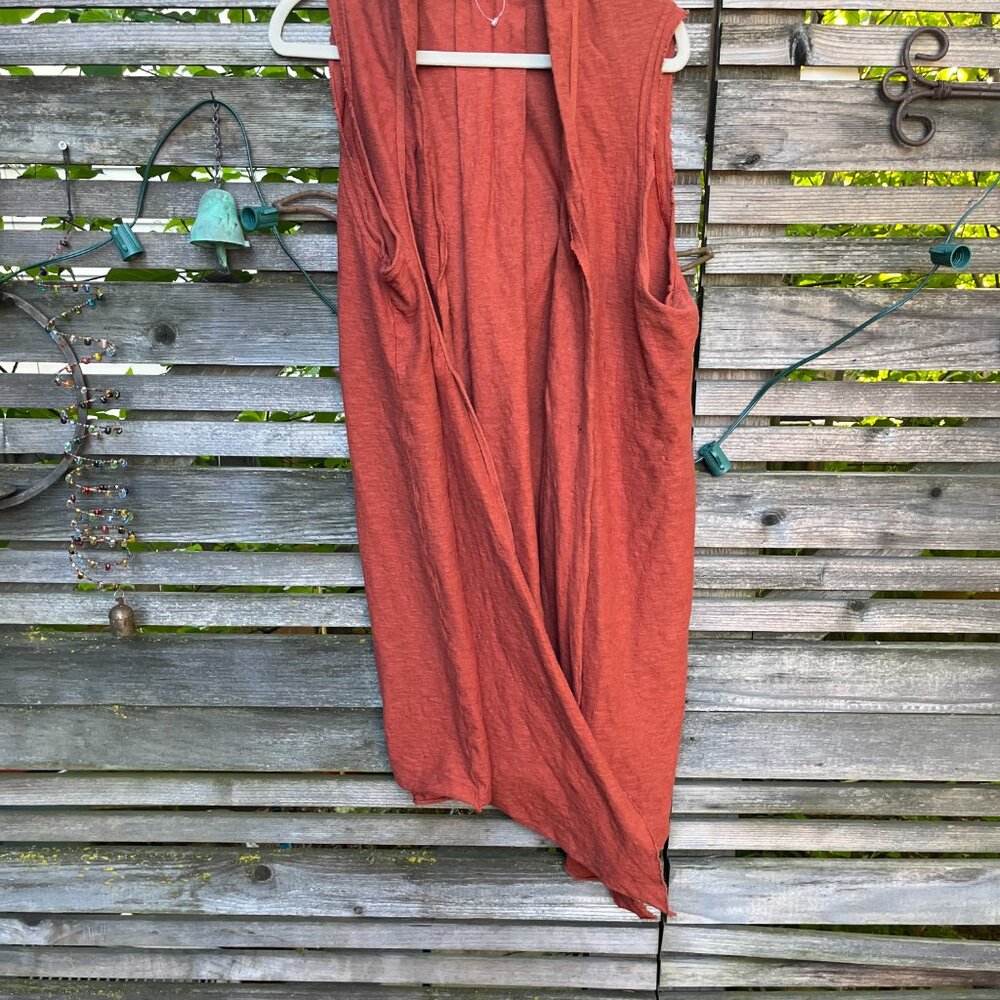 Cut Loose Rust-Brown Cotton-Linen Long Open Vest XL - Picture 2 of 5